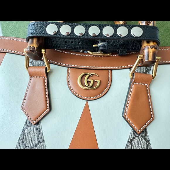 Gucci Diana Leather Bamboo handle Small Tote bag in two tone geometric - Picture 8 of 16